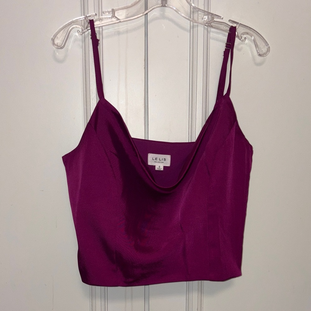 Le Lis Magenta Satin Cami Cowl Top
